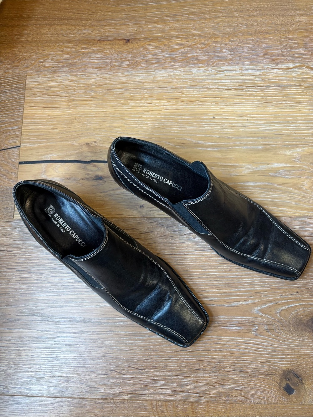Roberto Capucci Vintage Italian Leather Square Toe Block Heel Pumps Size 8